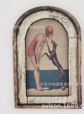 亚麻织物画布木制画框壁画装饰潜水游泳三姐妹复古怀旧风壁挂饰品