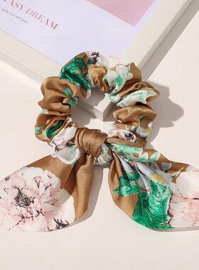 Fashion Print Hair Scrunchie Bowknot Hair Rope for Women Gir