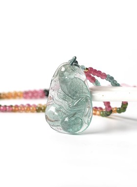 品质保证收藏级巴西老矿料天然蓝碧玺花鸟牌吊坠挂件项链