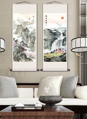 中国特色丝绸画书房装饰山水国画礼品山水画酒店中堂办公室旭日图