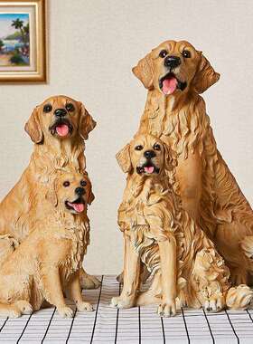 创意款动物雕塑树脂工艺品仿真金毛犬摆件看门狗模型客厅家居摆件