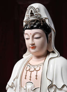 戴玉堂陶瓷宝珠观音菩萨白瓷佛像供奉家用扶珠观世音菩萨神像摆件