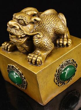 直销新款大号铜印祥瑞卧兽铜麒麟印章送办公礼品装饰工艺品摆件