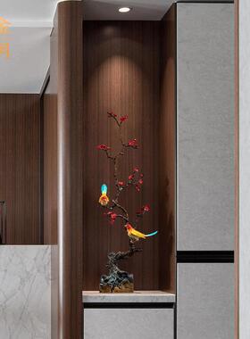铜金岁月喜上眉梢喜鹊花鸟黄铜摆件客厅玄关家居铜工艺品摆件装饰