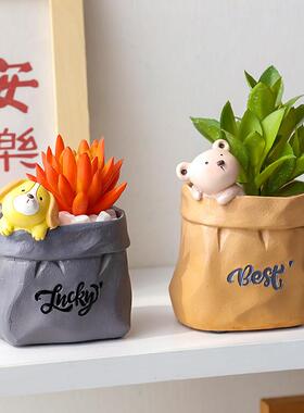 彷真绿色植物多肉花盆装饰品可爱ins风小摆件仙人掌盆栽假花摆设