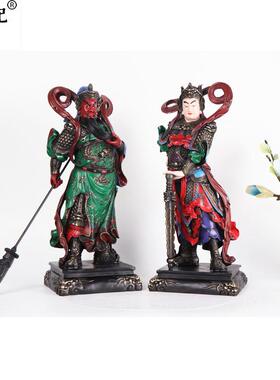铜烧色关公韦陀关公摆件客厅办公室摆件