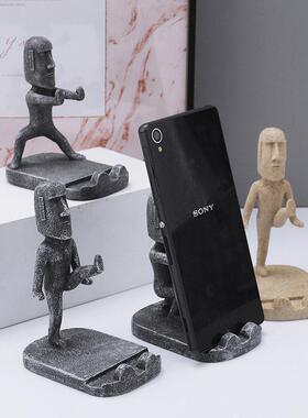 手机架桌面摆件工位搞怪礼物创意摩艾功夫公仔办公室可爱装饰品