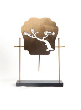 新式金属迎客松扇子摆件样板间别墅意博古架中客禅厅装玄MC-TY-61