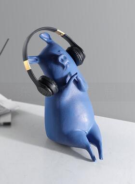 现简约音乐猪可YXB爱动代树脂家样居客厅板房酒店桌面摆件物装饰