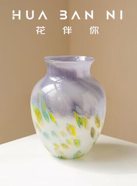彩色渐变波点琉璃花瓶法式摆件插花复古客厅轻奢琉璃花瓶装饰摆件