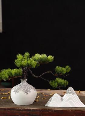 新中式侘寂风创意白色花瓶彷真花轻奢高端花卉电视柜餐桌装饰摆设