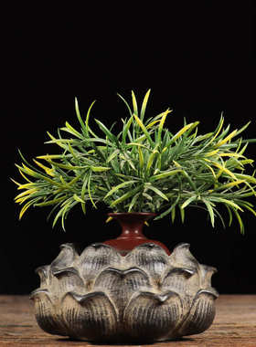 仿古石雕青石 莲花石钵石盆烟灰缸 中式复古陈设文玩收藏摆件摆饰