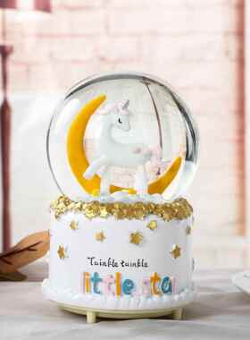 DKZ独角兽水晶手音乐创盒摆件自动飘雪家居意球工艺礼品厂家一货