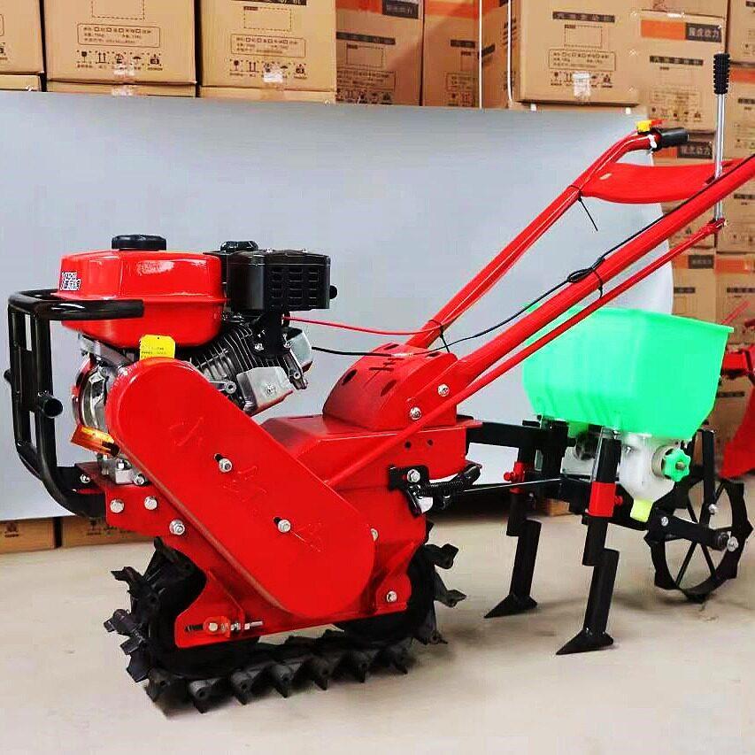 Diesel chain rail Little Red Bull micro-tiller self-propelled orchard tiller vegetable field ditching tiller household earth cultivator