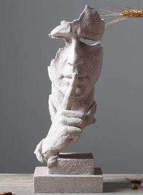 沉默是金人物抽象工艺品创意北欧雕塑摆件复古办公室客厅装饰