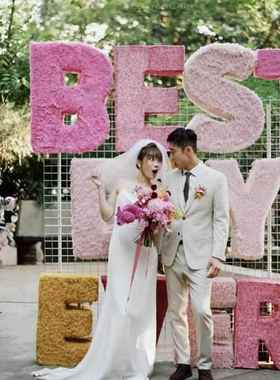 网红毛绒字母KT板背景道具户外游乐园草坪婚礼生日派对活动摆件