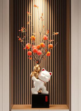 招财猫葫芦花瓶插花艺摆件客厅造景迎客松高级感台面装饰品高级感