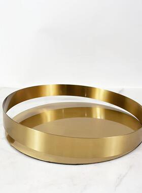 现代简约欧式金色黑钛色不锈钢圆形托盘摆件样板房软装饰品