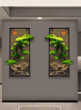 创意新中式茶室客厅沙发背景墙玄关装饰画山水壁挂圆形灯光画挂饰