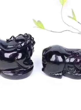 沁佩珠宝天然材质黑曜石貔貅摆件大屁股福气顺毛光背貔貅摆件