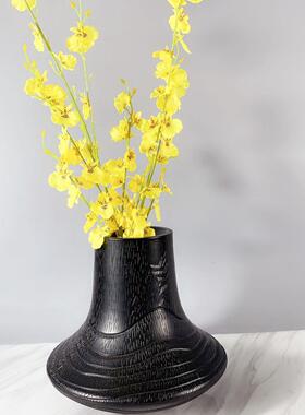 后现代简约黑色木纹花器创意花瓶样板间家居玄关电视柜干花插