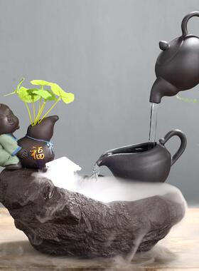 中式创意陶瓷流水喷泉加湿器鱼缸葫芦招财办公室家居饰品桌面摆件