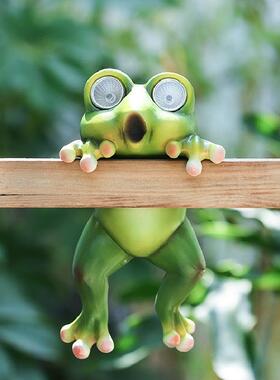太阳能发光青蛙摆件花园花盆庭院栅栏装饰动物树脂工艺品