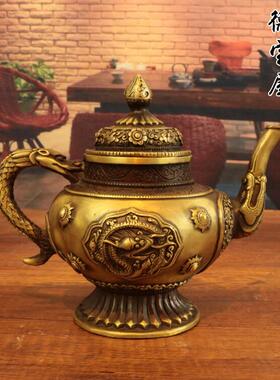 纯铜藏式龙壶摆件彷古铜器水壶茶壶酒壶手把壶家居装饰品工艺礼品