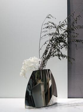 现代轻奢不锈钢花器摆件家居书房客厅售楼处电视柜茶几装饰品花瓶
