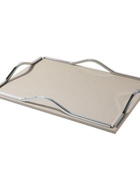 现代简约灰色皮革托盘摆件家居客厅茶几样板间售楼处软装饰品摆设