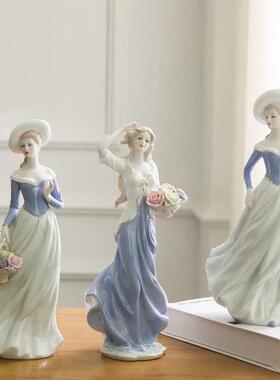 欧式家居装饰品陶瓷摆饰客厅酒柜电视柜房间西洋美女陶瓷工艺品