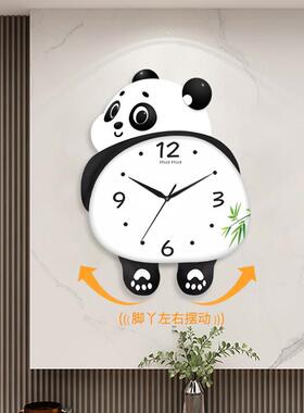 钟熊猫摇摆挂645313钟客家用钟表万年历石英钟墙上时创意音新款静
