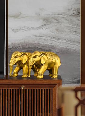 铜象摆饰一对黄铜制水吸象招客YCDX003厅玄关鼻门口财直子朝下大