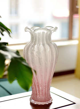 芬法式器家居装饰水培手工花玻璃花瓶中古花瓶简约摆件彩色玻璃顿