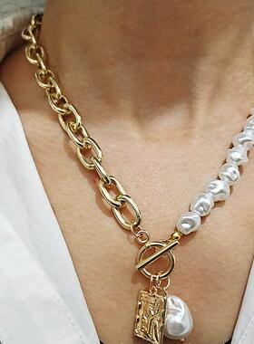 KMVEXO Vintage Baroque Irregular Pearl Lock Chains Neckl