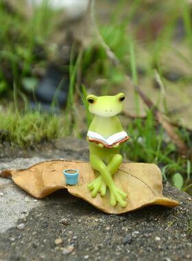 阅读青蛙饰品创意可爱娃娃办公室办公桌阳台花盆庭院微景观景观装