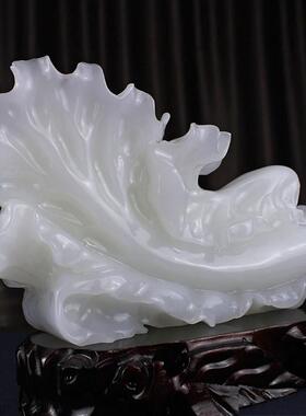 新款招财纳福天然阿富汗玉石白菜风水摆饰店铺开 业办公室客厅礼