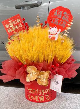 新居乔迁抱桶大麦开业花篮摆件礼品花束客厅家居真花干花装饰送礼