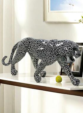 客厅摆件高端大气上档次垃圾桶豹子动物树脂工艺品家居客厅桌面电
