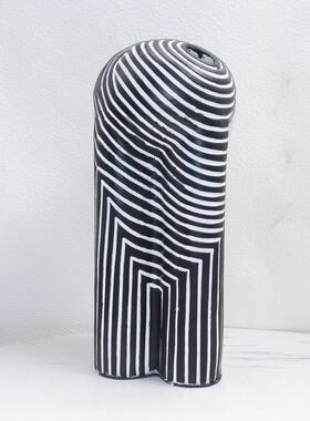 简奢现代白条纹样板间花器条纹花瓶轻奢电视柜软花饰黑品玄装关艺