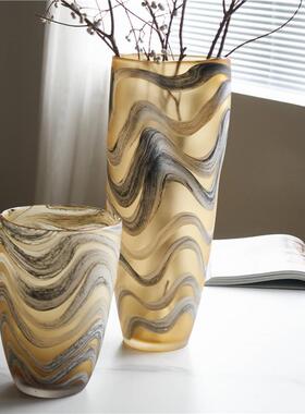 简约轻奢手工大口打沙花瓶客厅玄关软装设计样板房水培家居摆件