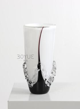 中古轻奢渐变琉璃黑白复古花瓶高端会所插花酒店家居创意软装摆件