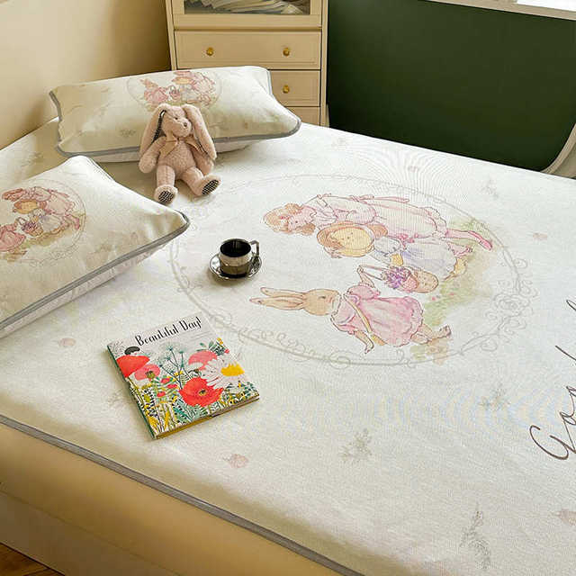 New large version cartoon printed cool ice silk mat sheets and bed sheets, soft cool mat three-piece set