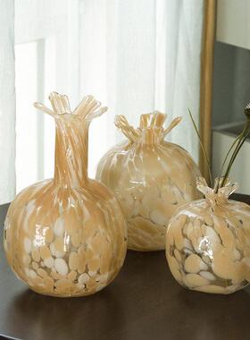 中古风创意手工玻璃石榴花摆件迷你干花客厅软装装饰陈列家居饰