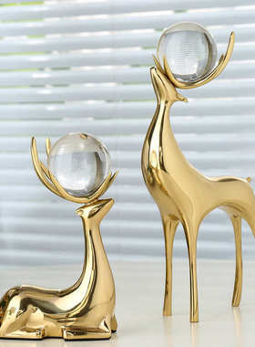 纯铜鹿摆件电视柜酒柜轻奢摆件创意桌面装饰品现代玄关工艺品