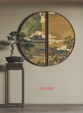 新中式入户玄关铁艺装饰画半圆组合圆满挂画客厅背景墙八卦圆壁画