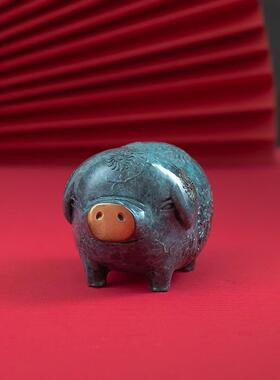 高档铜猪件客厅办公桌家创意装饰品工艺摆居品肖吉生祥猪新年礼物