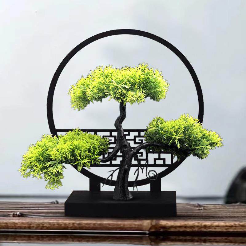 屏风小摆件新中式彷真绿色植物迎客松中国风玄关客厅桌面拍摄婚庆,淘宝优惠券,粉丝福利购,淘宝优惠卷