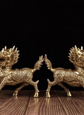 新款直销古韵斋 黄铜麒麟摆件麒麟工艺品家居办公室黄铜工艺品摆