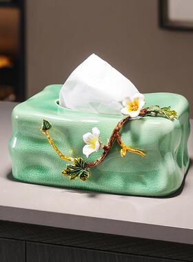 高档陶瓷纸巾盒客厅轻奢茶几桌面家用抽取式卫生纸盒书房装饰优雅